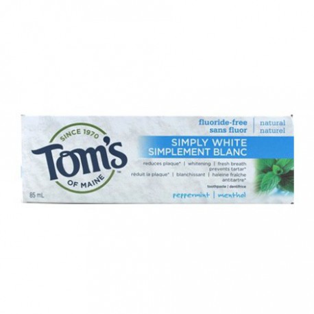 TOM'S OF MAINE SIMPLY WHITE FLUORIDE FREE TOOTHPASTE PEPPERMINT 85 ML